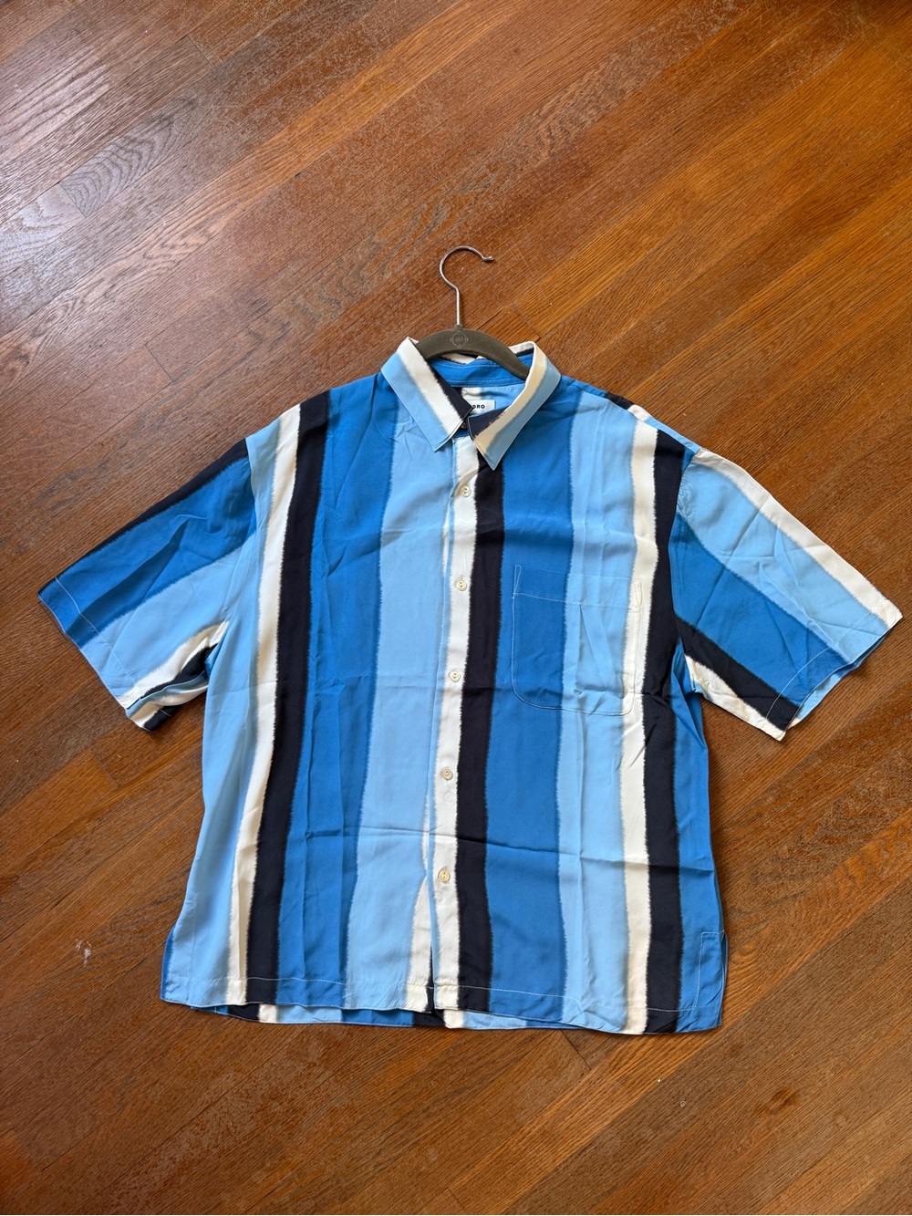 Sandro Blue Multi-Stripe Short-Sleeve Button-Down Shirt